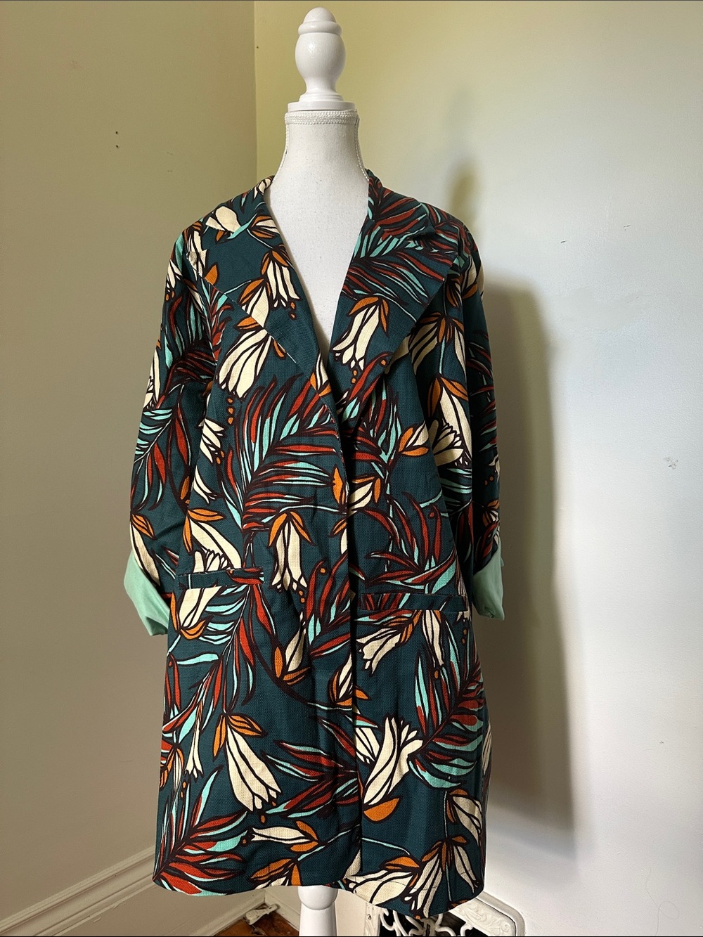 FISS-IN Cotton Tropical Made in Italy Plus Size Long Lined Open Front Blazer 2X